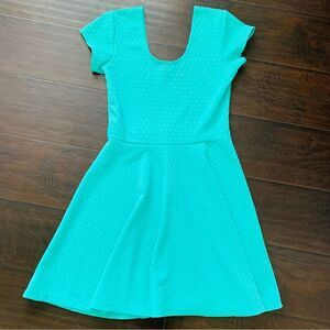Women's Bright Green Textured Stretchy Fit & Flare Mini Dress Sundress | Size S